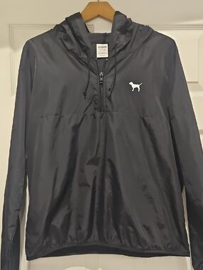 PINK Victoria's Secret Black Nylon Hooded Windbreaker
